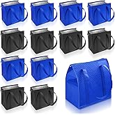 TANEMUDO 12 Pcs Insulated Bags Large Reusable Shopping Thermal Cooler Tote Bags for Grocery Food Delivery with Zippered Top for Hot or Cold Storage (Blue,Black)