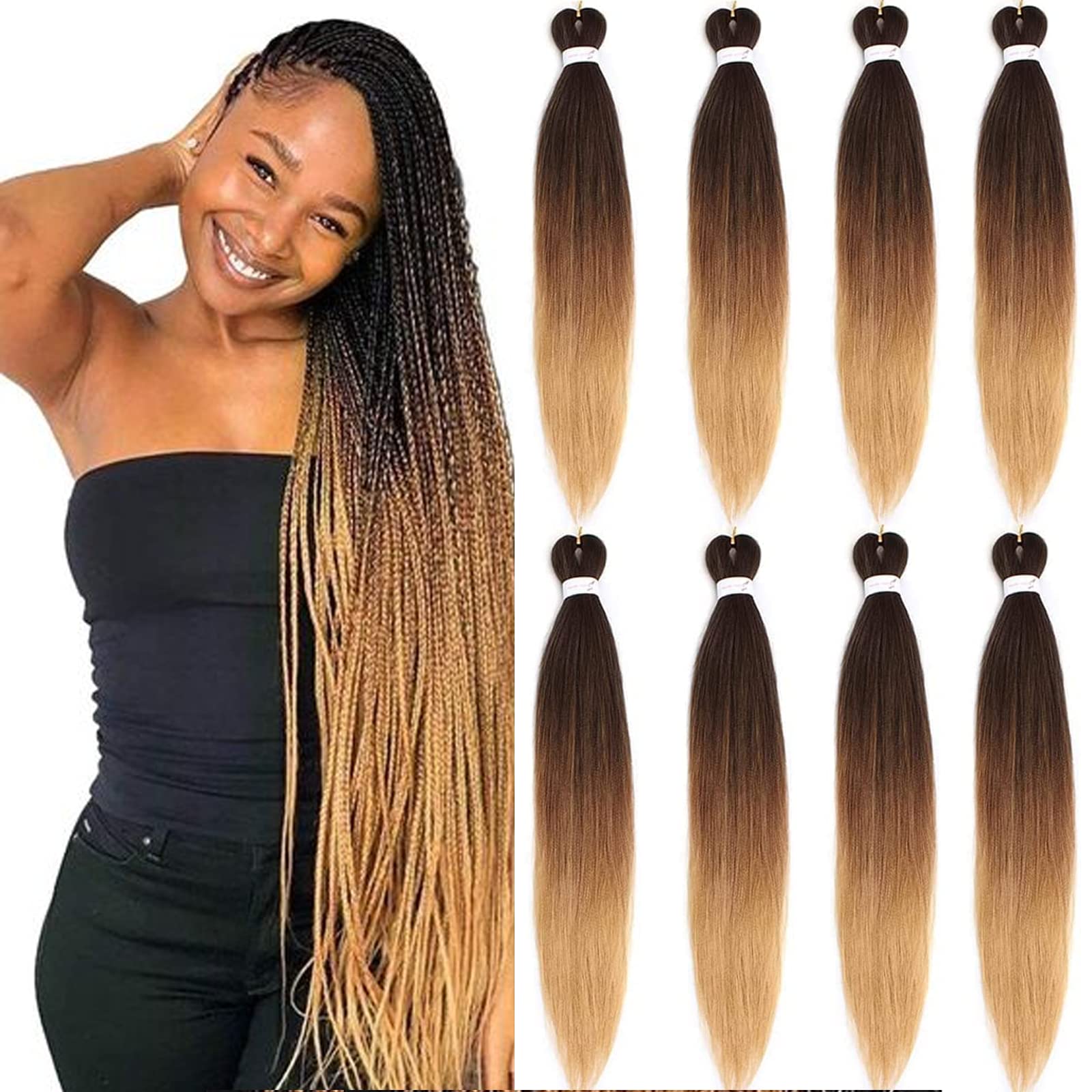 Xtrend 30 Inch Long EZ Braids 8Packs Ombre Pre-Stretched Easy Braiding Hair Extensions for Box Braids Hair Itch Free Hot Water Setting Synthetic Fiber Hair Extensions 1B/30/27# — image 1