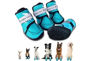 XIUGOU CARE Dog Shoes for Small, Medium and Large Dogs - Waterproof for Rainy Days, Fit for Winter Snow and Hot Summer Roads, with Anti-Slip Soles for Indoor Hard Floors (Blue, Size 1)