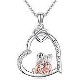 AXOMY Manatee Necklace 925 Sterling Silver Heart Manatee Family Pendant Necklace Animal Jewelry Gifts for Women Mom Manatee Lovers