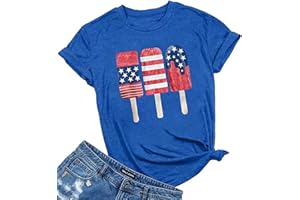 Woffccrd Womens American Flag Popsicle T-Shirts Tops 4th of July Patriotic Funny Graphic Tees