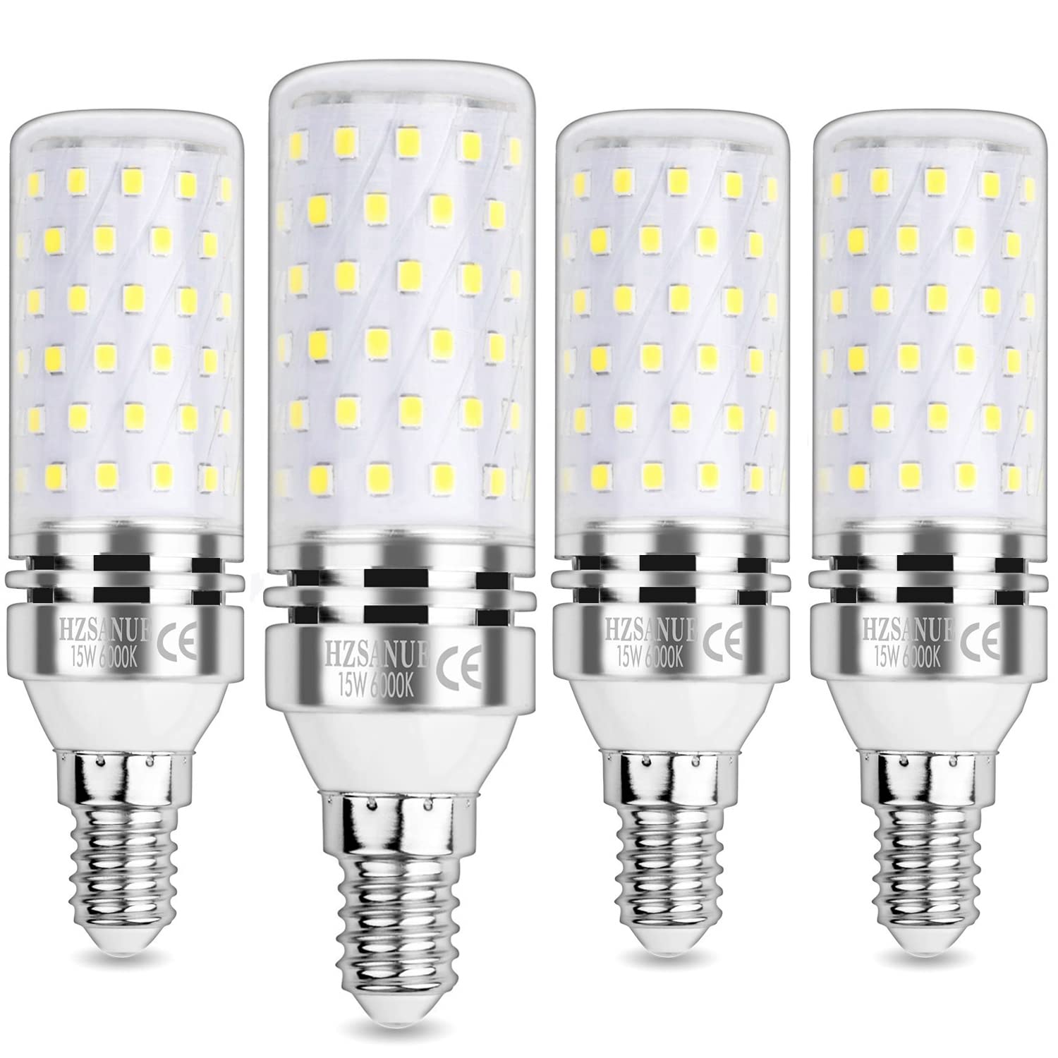 HZSANUE E14 LED Corn Bulbs 15W, 6000K Daylight White, 1700LM,Small Edison Screw Bulbs,120W Incandescent Bulbs Equivalent,‎Not Dimmable,Pack of 4