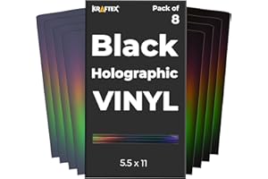 KRAFTEX Black Metallic Vinyl Holographic & Oil Slick Vinyl Permanent for Cricut Joy: [8PK, 5.5" x 12" inch] Black Chrome and Holographic Permanent Sheets