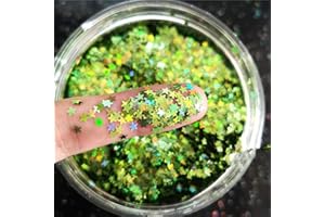 JHERE Tiny Stars Glitter Confetti 3mm Stars Confetti Laser Sequins for Party Decoration, DIY Crafts, Premium Nail Art, Body Art Eye Bling - 10g,Holographic Green