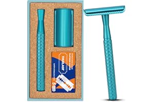 THURLADY Teal Blue Safety Razor - Single Blade Razors for Women - Reusable Metal Razor, with 5 Stainless Steel Double Edge Blades, Smooth Close Shave, Sustainable, Plastic Free