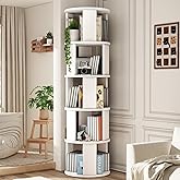 VYRIVA 5 Tier Rotating Bookshelf Tower, 360° Display Round Bookcase, Floor Standing Corner Revolving Bookshelf Organizer Storage Rack for Home Study Office, White