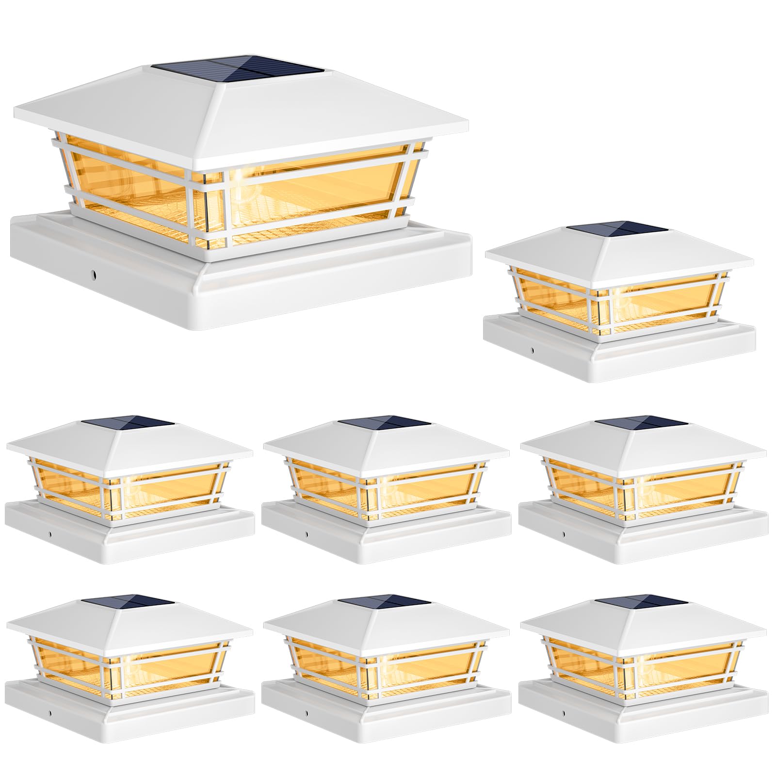 Photo 1 of Kipeini Solar Post Cap Lights Outdoor 8Pack [LED Bulb, 2 Brightness Setting] Fence Post Solar Lights Waterproof for 4x4 5x5 or 5.5x5.5 Wood Posts, Warm Bright Bulb Lighting for Garden Deck Yard White