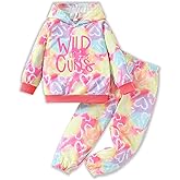 Arlubiya 4-8T Girls Clothes Letter Print Tie Dye Hooded Long Sleeved Top +Tie Dye Long Pants Outfits Set