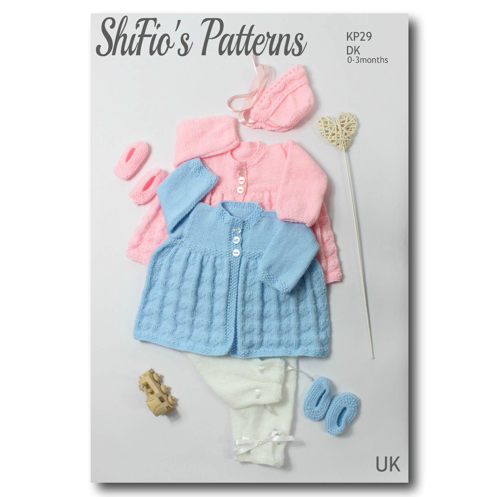 Knitting Pattern for Baby Jacket, Trousers, Bonnet and Matching Shoes, Baby Knitting Pattern, Heart Design, 0 to 3 Months, Babies, DK, Instructions, Booklet, Book, Craft, KP29