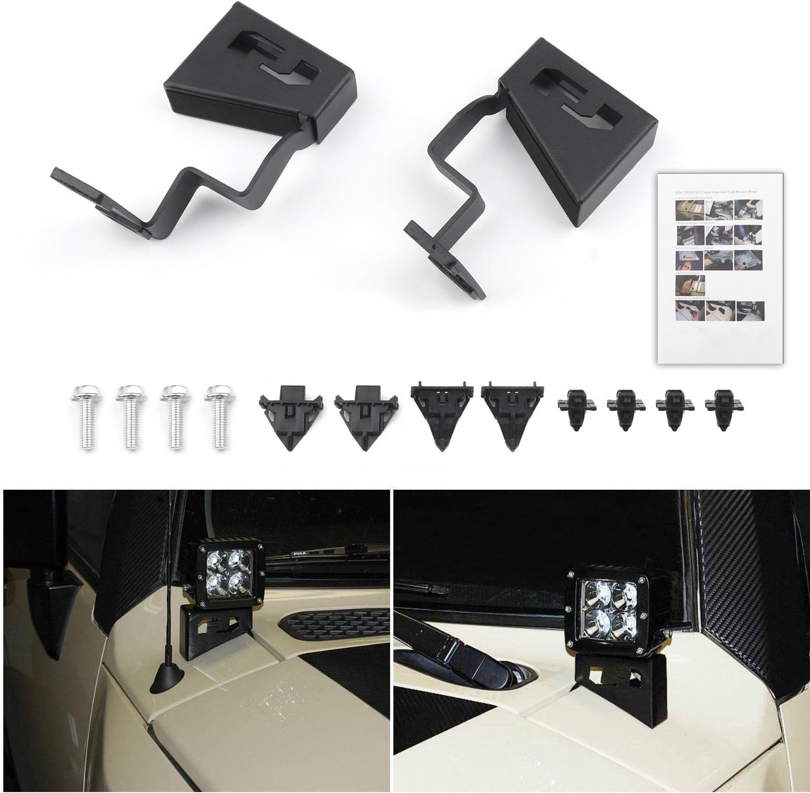 Pair Steel Corner Front Cowl Light Mount Brackets for T-o-y-o-t-a Fj Cruiser (2007+)