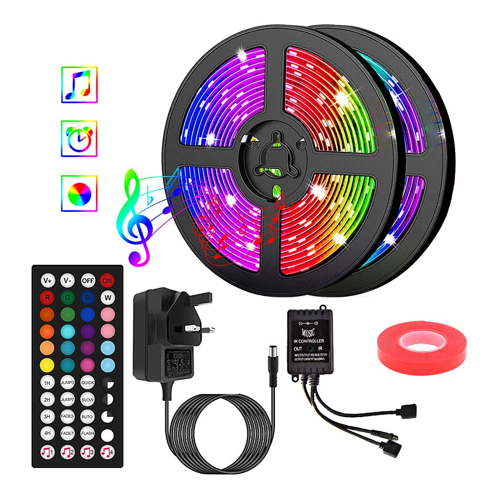 KAMS LED Strip Lights 12M 40FT 5050 RGB LED Tape Lights Color Changing Music Sync LED Lights with 44-Key Remote & 12V Adapter for Home Bedroom Kitchen TV Party DIY Indoor Decoration