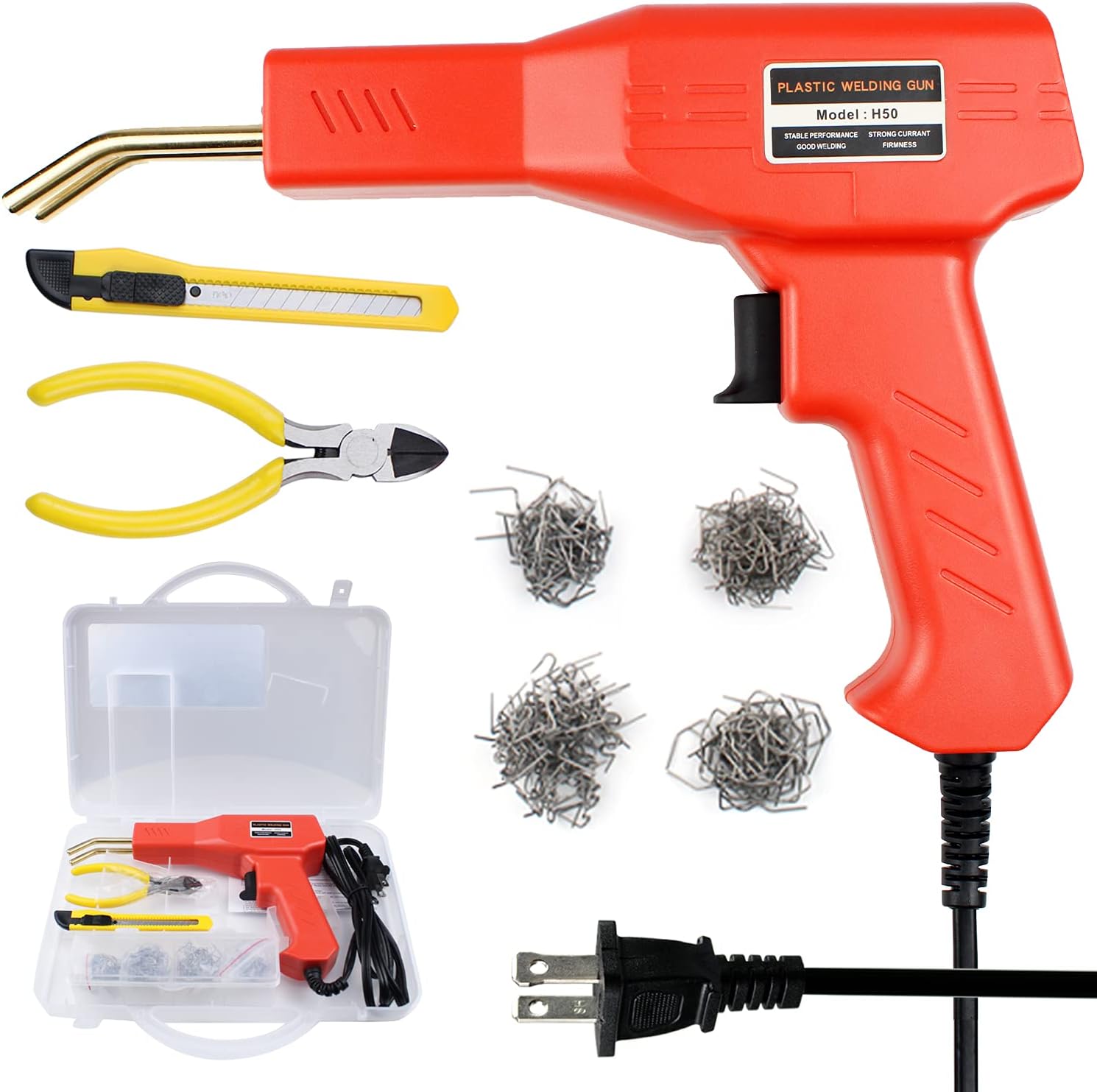 Handy Plastic Welder, Plastic Welding Machine for Car Bumper Repairing, 50W Hot Stapler Welding Repair Kit with 4 Types of Staples, 110V Portable Welder Gun Tool for Bodywork Welding System - - 