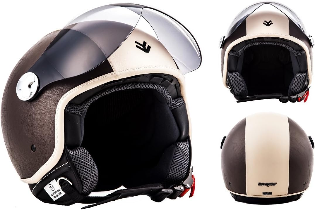 ARMOR Helmets AV-84 Open Face Helmet, ECE certified, Brown/Vintage Brown, XS (53-54cm)