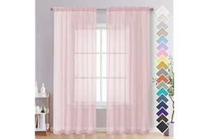 OVZME Blush Pink Sheer Curtains 84 Inches Long 2 Panels - Soft Light Filtering Window Sheer Panels for Living Room/Bedroom, Top Dual Rod Pocket, 1 Pair, Each 42Wx84L Inches
