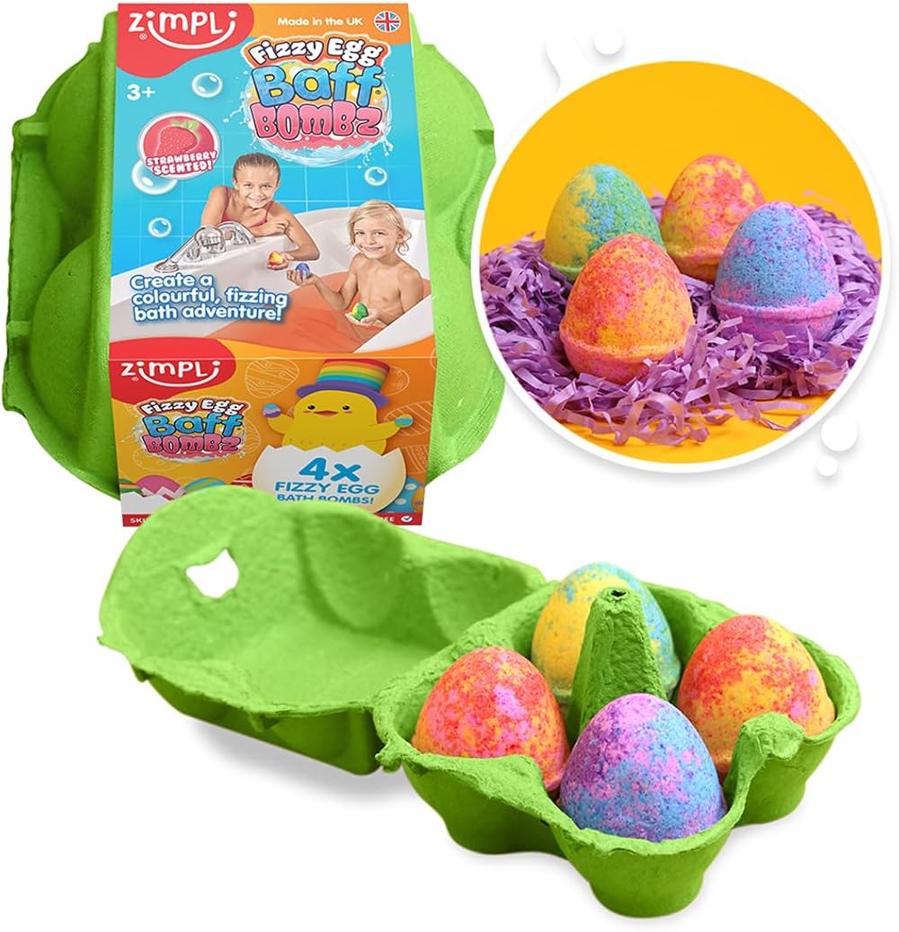 ZIMPLI 4 x Fizzy Egg Baff Bombz Bath Toys Easter Gift Set UK Made