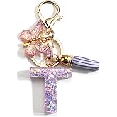SHTALHST Initial Keychain Letter Keychain with Butterfly & TasselCute Purple Keychain for Women & GirlsBag CharmBling Key Chain Gift for Friends Sisters Moms for BirthdaysValentine's Graduations T