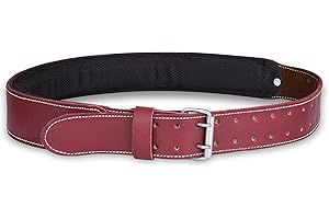 FUERI Premium Grain Leather Tool Work belt | Foam Padded Thick Leather Work Belt | Framers Tools Belt Built for Carpenter, Mechanic and Electrician (2100-Maroon)