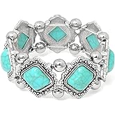 Wovanoo Turquoise Stretch Bracelets Boho Natural Stone Bangle Bracelet Adjustable Carved Wrist Bracelet
