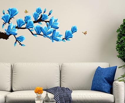 Decals Design Floral Branch with Realistic Flowers Wall Sticker (PVC Vinyl, 50 cm x 70 cm)