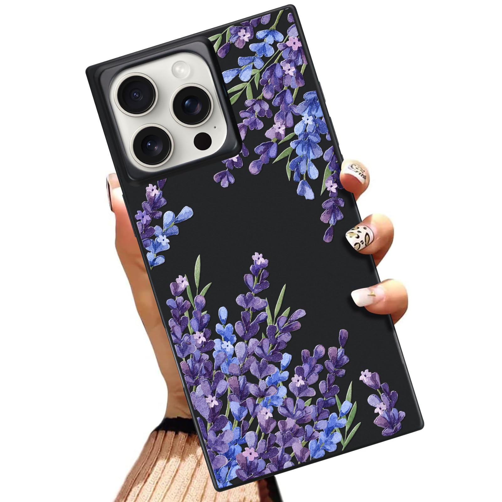 Gukalong Magnetic Case for iPhone 16 Pro 6.3 Inch (Compatible with MagSafe) Lavender Purple Floral Flowers Black Phone Cover Reinforced Corners Shockproof Protective Anti-Scratch Case for Women