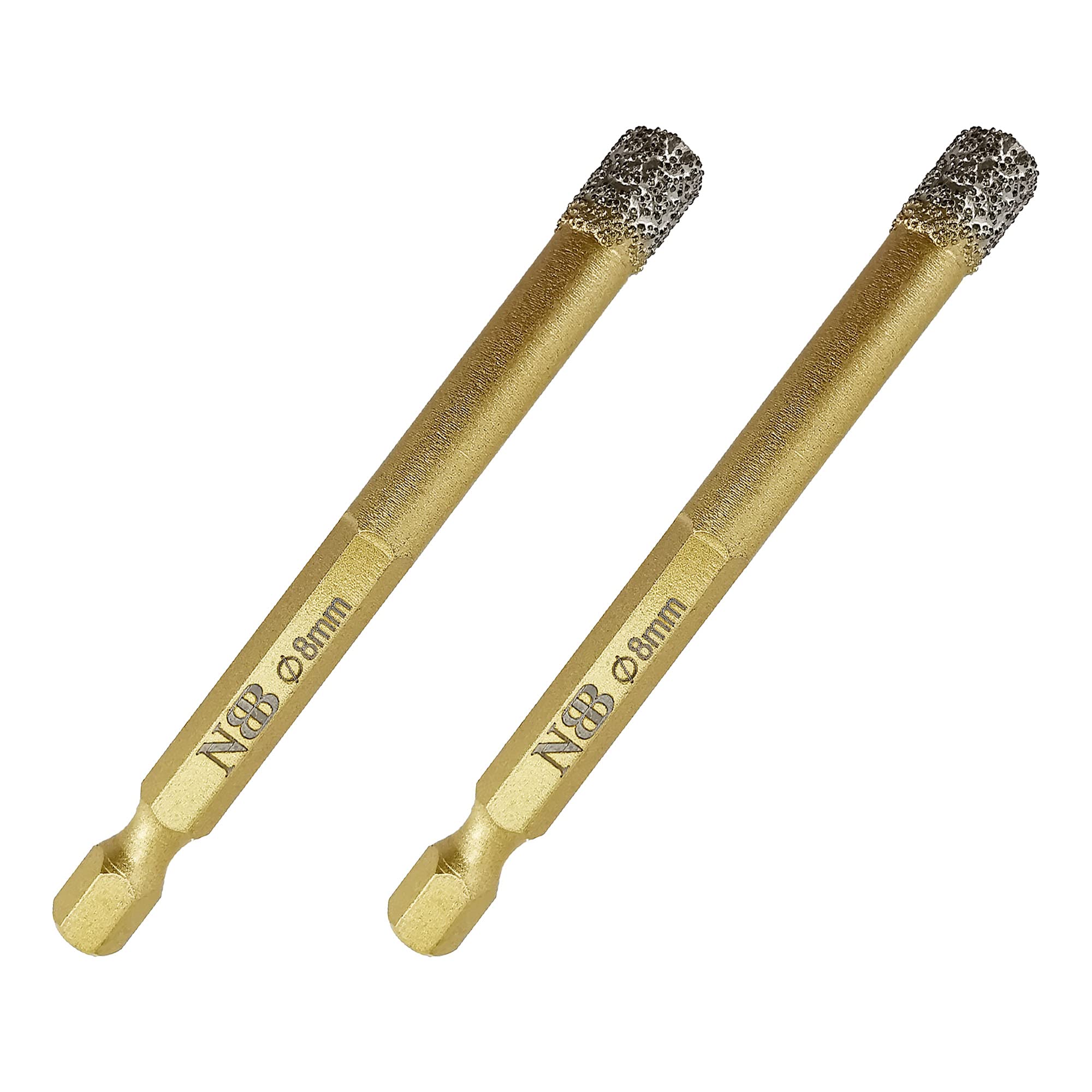 NBB Brazed Diamond Drill Bits with Hex Shank E6.3mm, Fast Connect, Dry or Wet Drilling on Porcelain, Ceramic, Tile, Granite, Marble, Used on Corded or Cordless Pistol Drill or Bench Drill (8mm x2pcs)