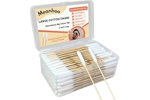 Meanhoo 200 Pcs Large Cotton Swabs for Pet Care, 6 Inch Long Cotton Swabs with Bamboo Handle, Professional Dog Ear Swabs, Abs