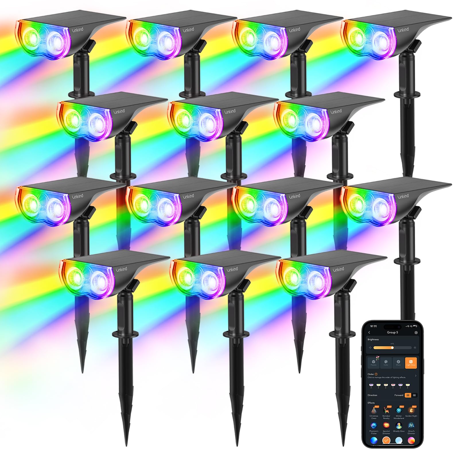 Photo 1 of ***SEE NOTES***Linkind Smart Solar Spot Lights Outdoor SL5C, Solar Halloween Lights Color Changing APP/Voice Control Landscape Lighting, IP67 Spotlight Outdoor Waterproof for Yard, Garden, Pathway(14 Pack)