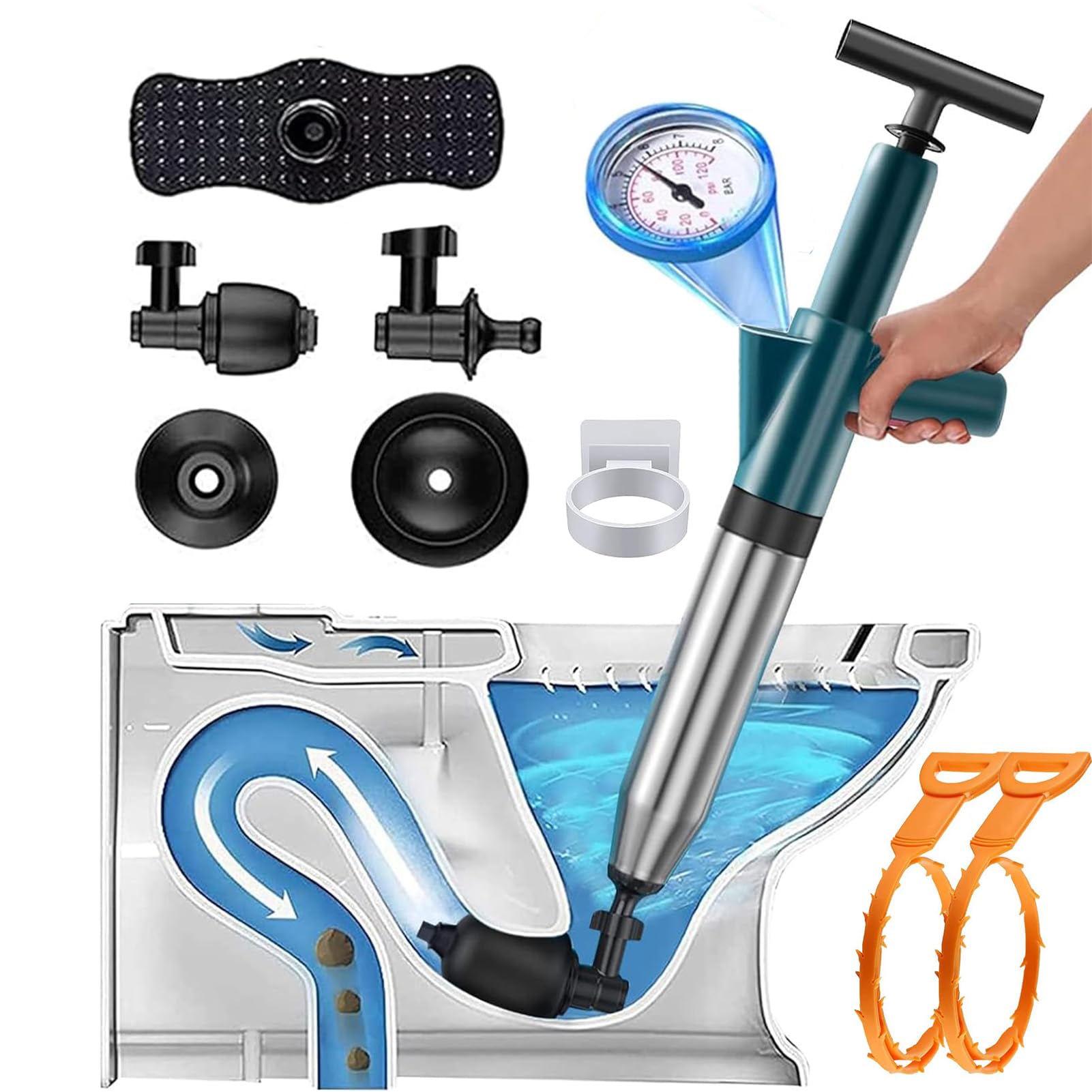 NiC IS COCNG Toilet Unblocker Duty Toilet Plunger and Replaceable Heads High Pressure Plunger Toilet Unblocker Tools for Unblocking Bathtub, Drain and Pipe Clog