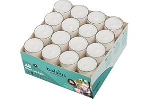 BOLSIUS 48 Unscented Tea Lights in Clear Cups - 8 Burn Hours - Premium European Quality - Consistent Smokeless Flame - 100% Cotton Wick - Dinner, Wedding, Party, Spa, Church, & Home Décor Tealights