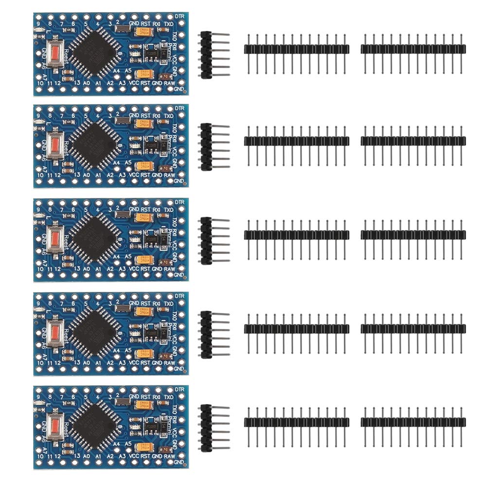 AITRIP 5 pack PRO Mini Atmega328P-AU 5V/16MHz Development Board Microcontroller Bootloadered with Pin Headers for Arduino (5PCS)