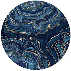 Marble Swirl Modern Abstract Navy Gold Round Rug