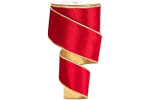 BUVANE 2.5Inch X 10 Yards Christmas Velvet Ribbon,2.5" Wide Wired Ribbon for Christmas Crafts Decoration, Wrapping Crafts (Red)