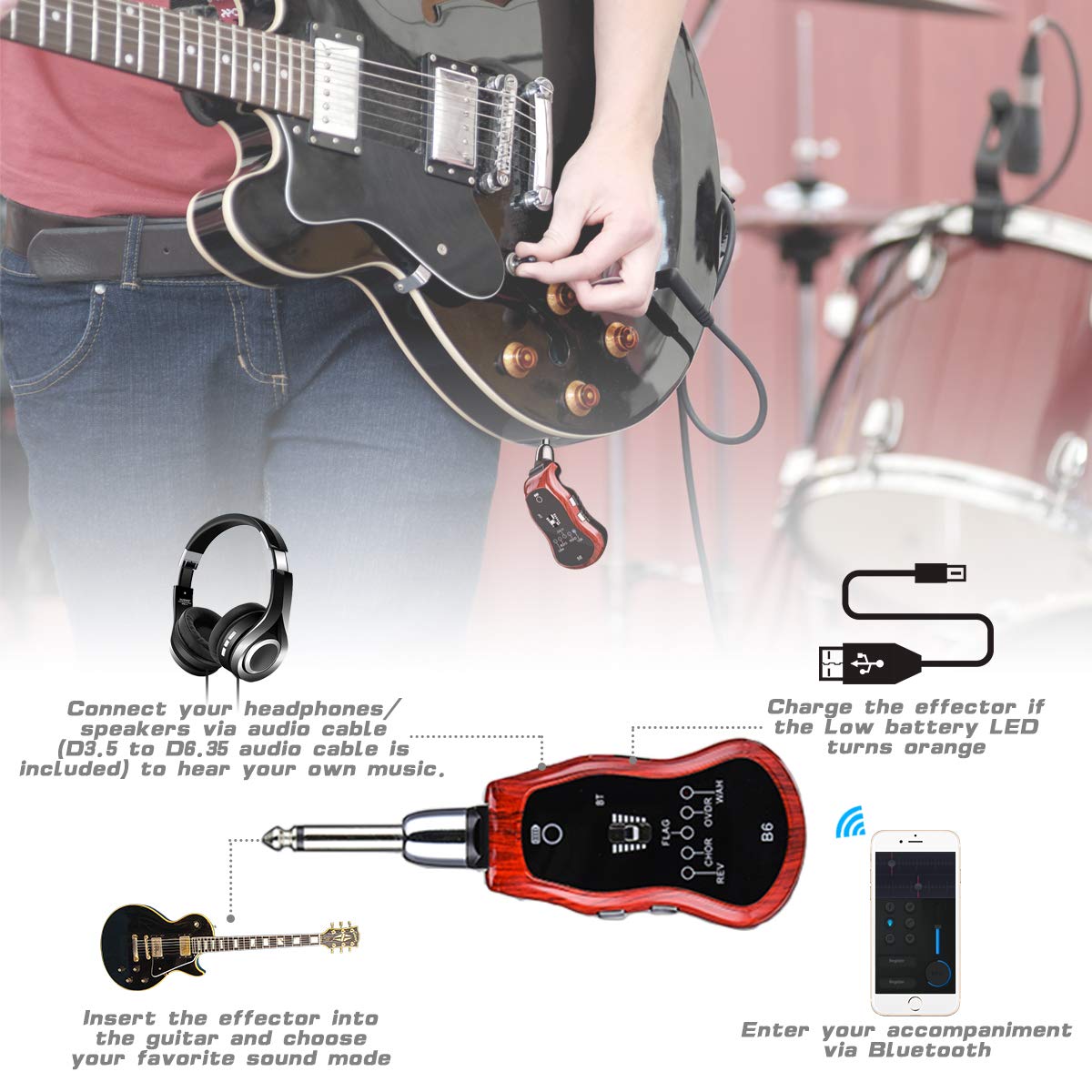 Câble Audio de 3.5 à 6.35 mm ELEGIANT Amplificateur de Guitare Guitare