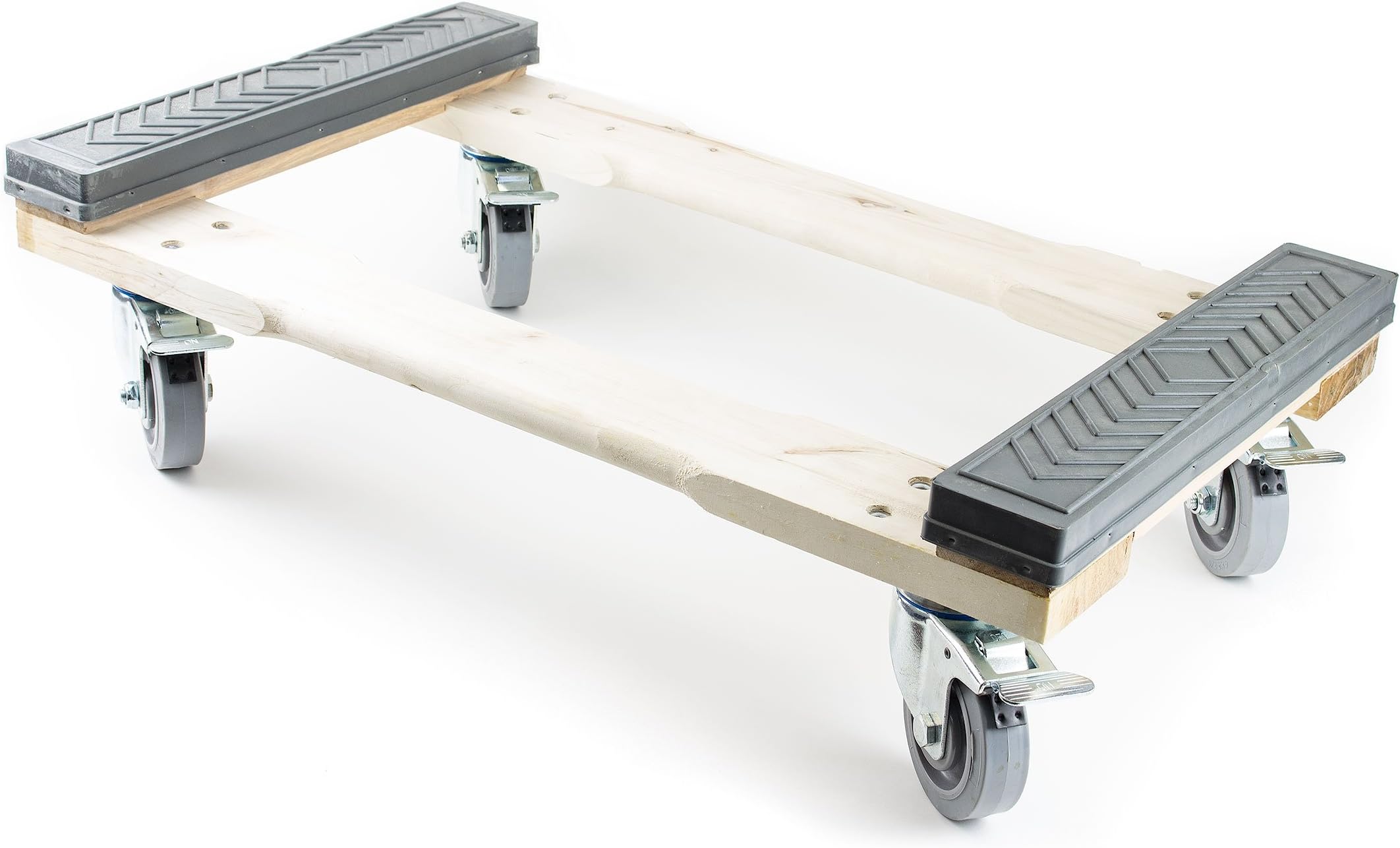 NK Furniture Movers Dolly, Rubber End Caps, Soft Gray Non-Marking TPR Wheels, 30" Length x 17" Width (4" TPR Wheels with Brakes)