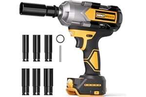 VERVEWAVE 1200N.m Impact Wrench for DeWalt 20V Battery (no battery), 20V 1/2” Cordless Impact Gun, 900Ft-lbs Electric Impact Driver with 3-Speed Control, 6 Pcs Impact Sockets Included, Tool Only