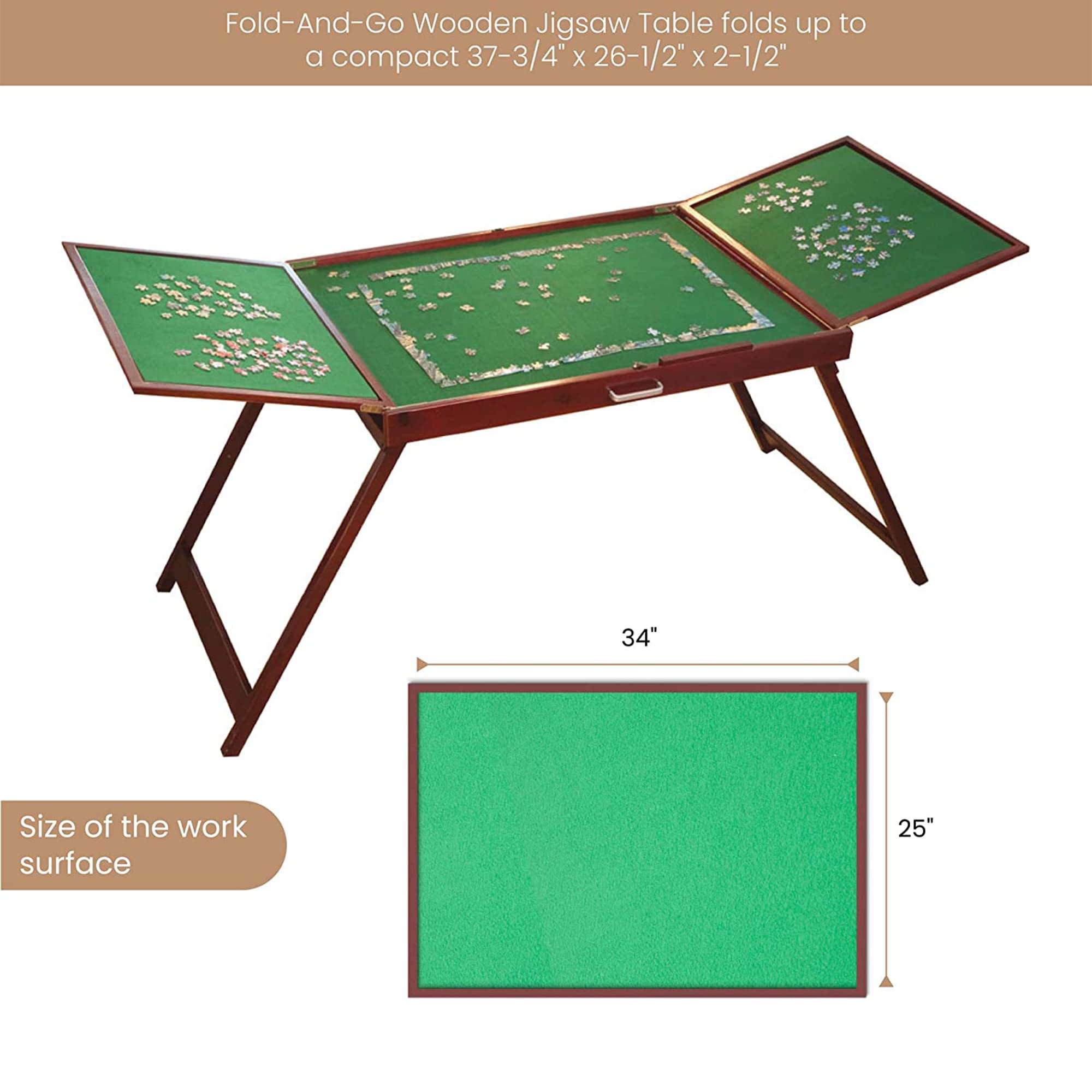 Bits and Pieces Fold-and-Go Wooden Jigsaw Puzzle Table with Legs, Foldable Puzzle Board for Up to 1500 Pieces, 30