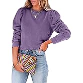 Dokotoo Womens Casual Cropped Sweatshirts Puff Sleeve Crop Pullover Crewneck Cute Tops