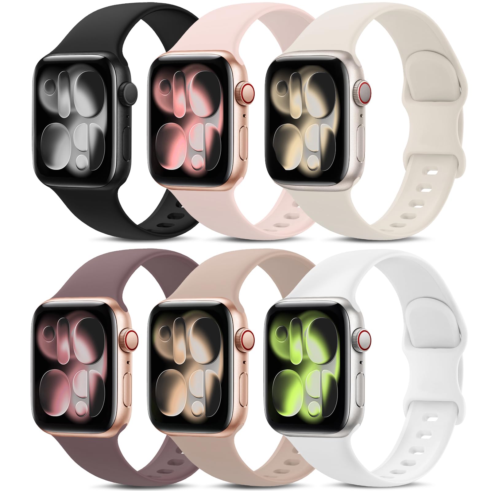 Photo 1 of 6 Pack Sport Bands Compatible with Apple Watch Band 38mm 40mm 41mm 42mm 44mm 45mm 49mm 46mm,Silicone Waterproof Strap for iWatch Apple Watch Series 11 10 9 Ultra 8 7 6 5 4 3 2 1 SE Women Men