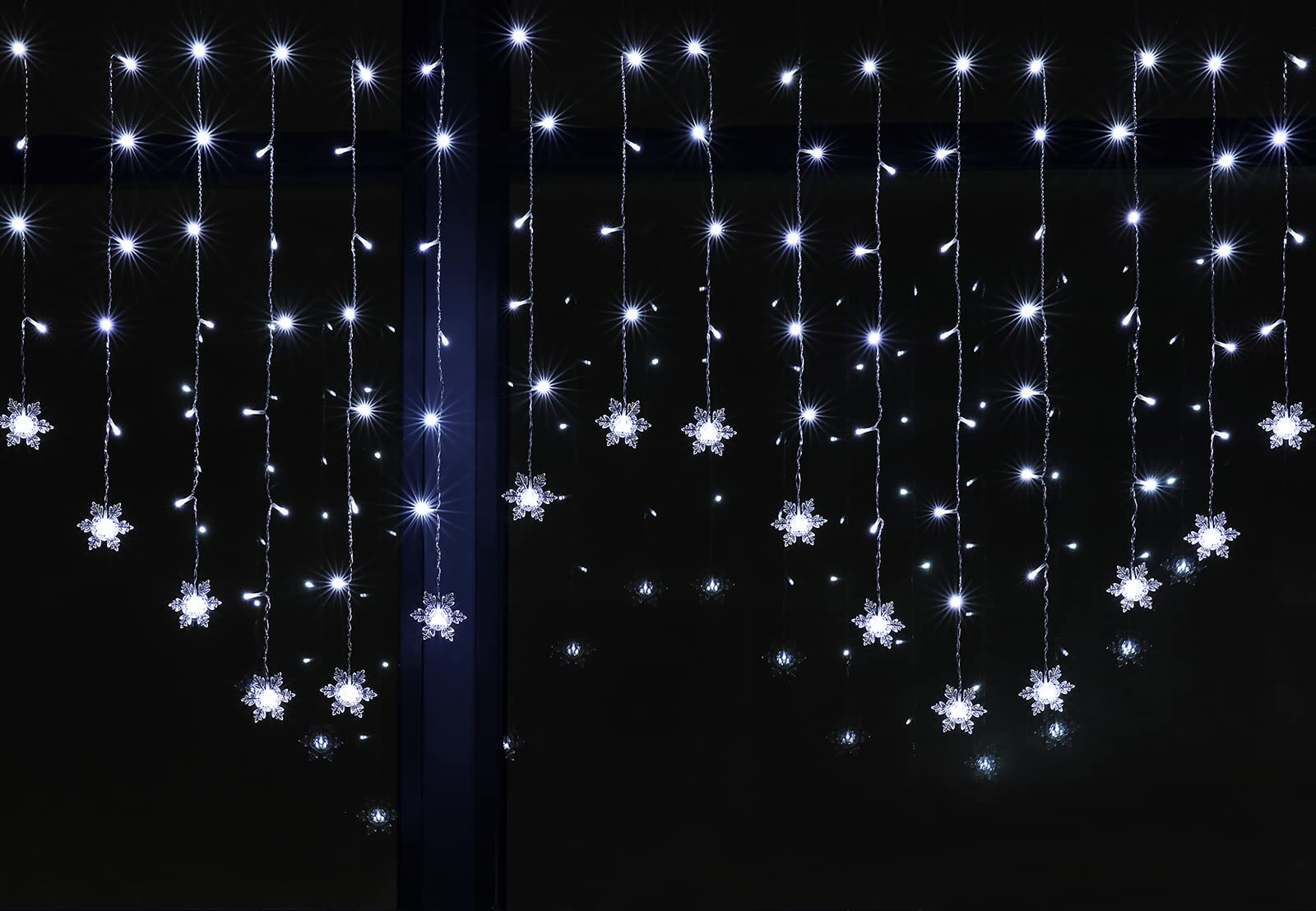 BLOOMWIN Christmas Window Lights 2m x 1m 104 LEDs Snowflakes Curtain Fairy Light Xmas Decoration for Indoor Party Bedroom