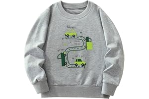 Boys' Long Sleeve Crewneck Pullover with Car and Roadway Print, Soft Cotton Transportation Theme Top for 3-8 Years