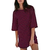 Yousify Women’s T Shirt Dress Cotton Summer Dresses 2026 Casual Loose Short Sleeve Striped Mini Dress with Pockets