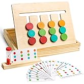 Montessori Learning Toys Slide Puzzle Color and Shape Matching Logic Puzzles for Kids, Preschool Educational Wooden Brain Teasers Toy for Child Kids Age 3 4 5 6 7