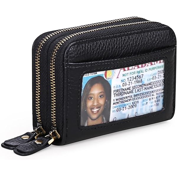 Bolso De Piel De Napa Real Suave Con Cremallera Para Mujer, Con Solapa Frontal Y Doble Sección De Giro Para Tarjeta De Crédito, Black, Talla única, Casual