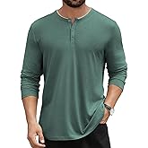 Hardaddy Men's Long Sleeve Henley Shirts Casual Color Block Henley Button T-Shirt Tops