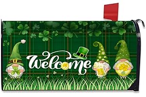 HAROONI St. Patrick's Day Mailbox Cover,Waterproof Green Leprechauns Hat Shamrock Coin Beer Letter Post Box Cover Wrap Decoration Welcome Home Garden Outdoor 21''Lx18''W