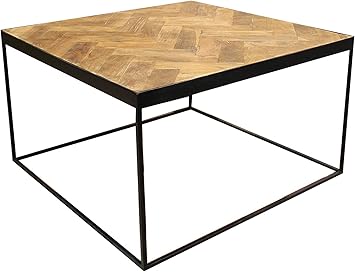 Meubletmoi Couchtisch Quadratisch Teak Chevron Dekor Und Untergestell Aus Metall Klassisches Design Chic Industriel Anna S Amazon De Kuche Haushalt