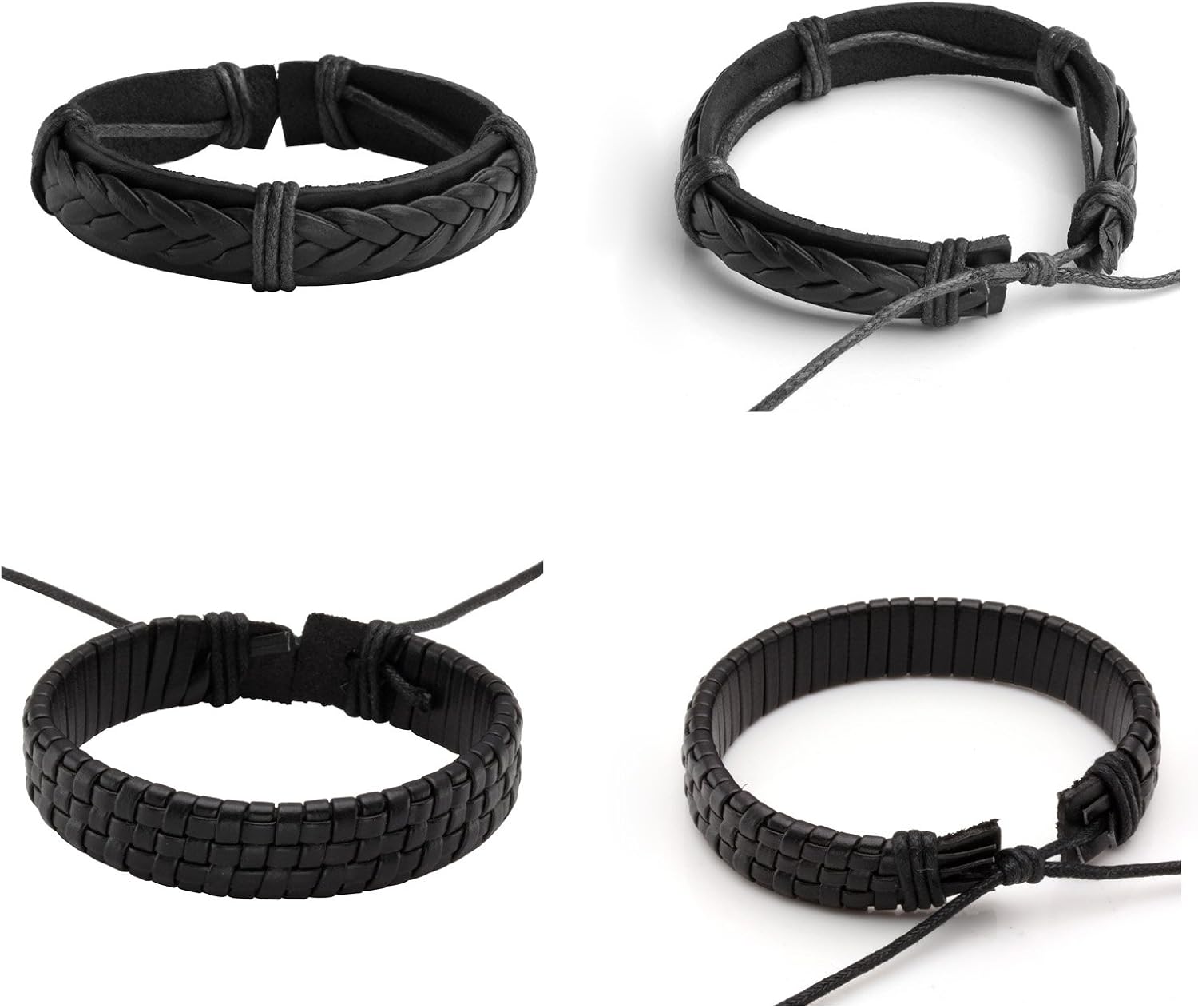 MILAKOO Punk Braided Leather Bracelet with Black Wooden Beads Stretch Bracelets Minimalist Bracelets Set, 5pcs - Image 4