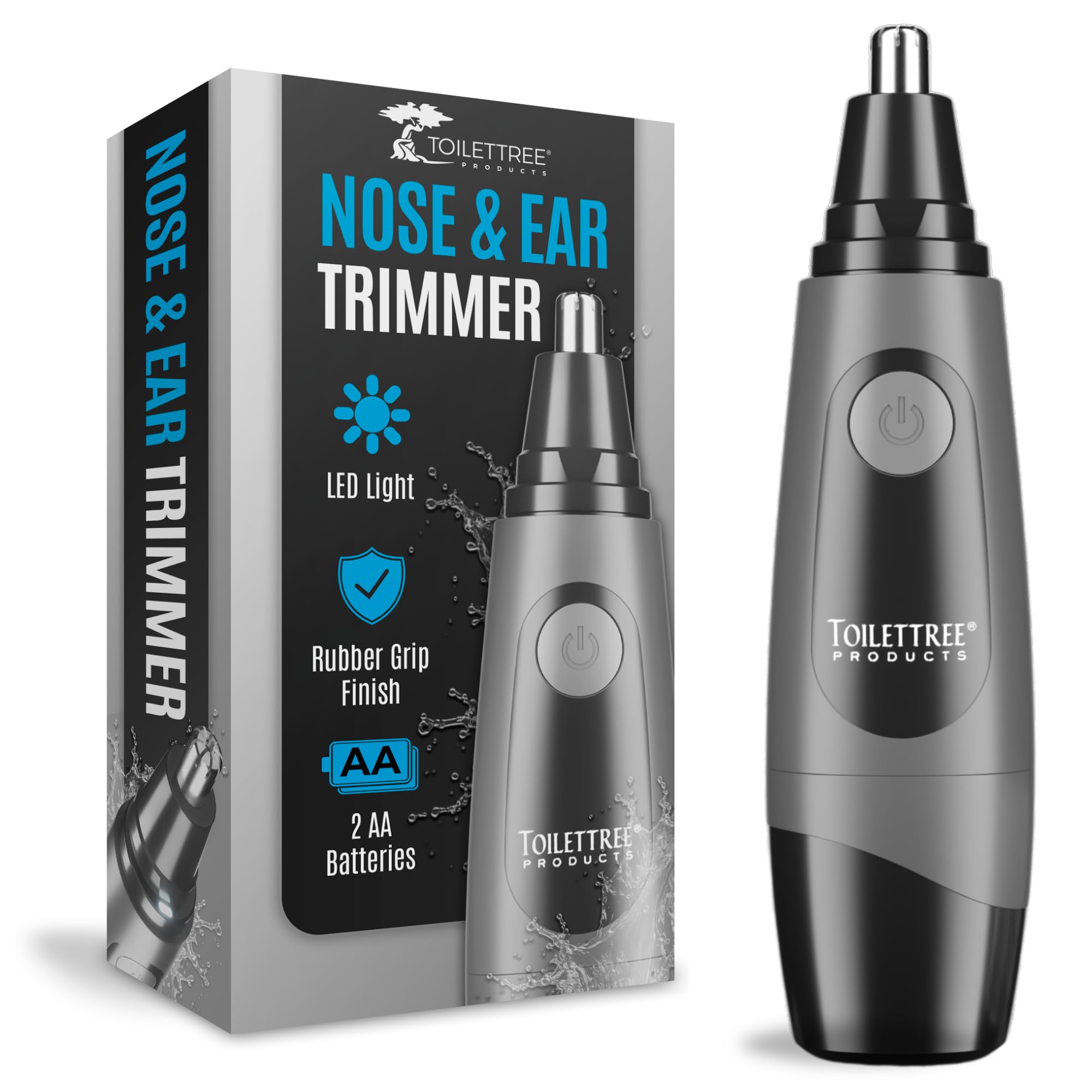 ToiletTree Professional Water Resistant Heavy Duty Nose Hair Trimmer with LED Light, Gray