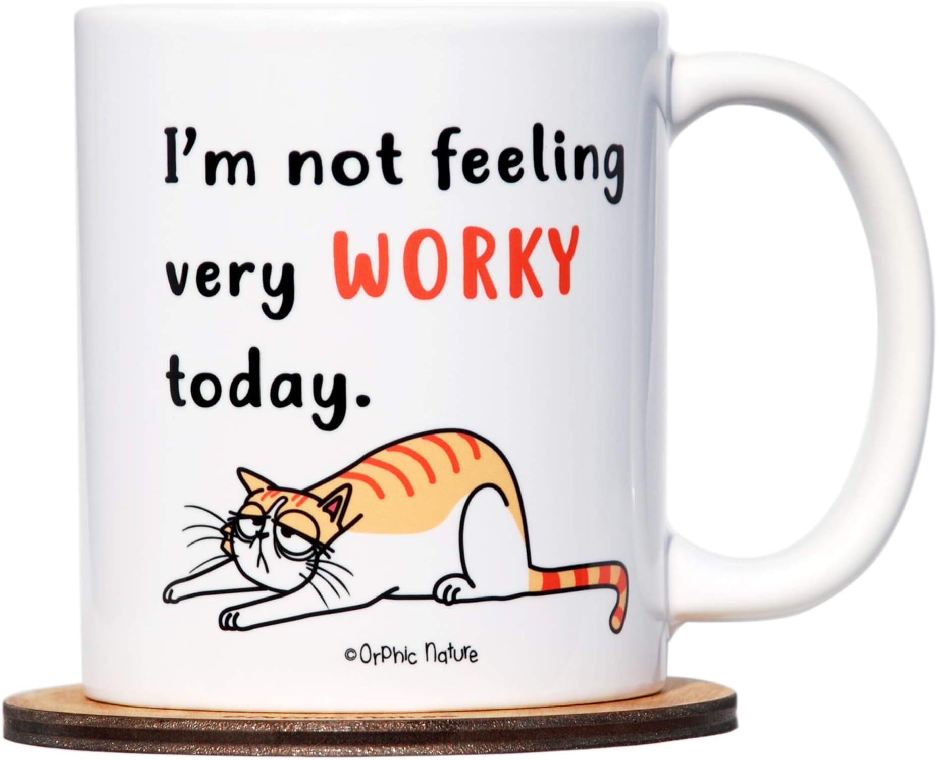 Funny Mug Bundle with Silicone Lid and Coaster Set - I'm Not Feeling Very Worky Today - 11 ounce Mug for any Pawesome and Special Occasions. Purrfect for Friends, Family, Coworkers, and Cat People.