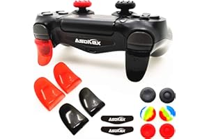 ASOKEX L2 R2 Triggers Ps4 (2 Pairs Trigger Extender,6Pcs Thumbstick Grips, 2 Pairs LED Light Bar Decal) for Ps4 Dualshock Controller(Black&red)